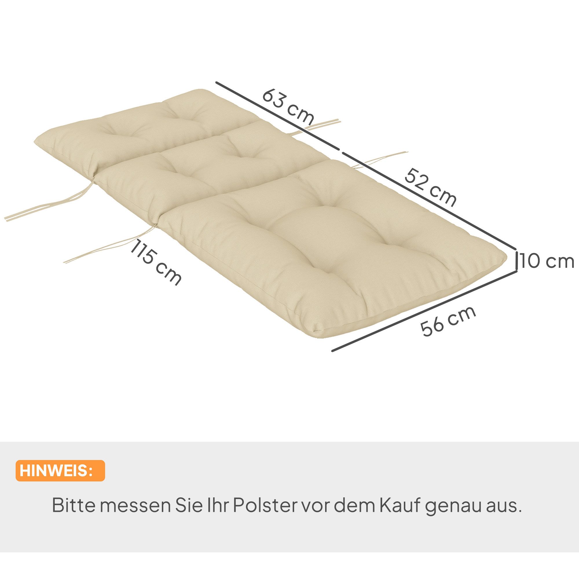 Outsunny Sitzkissen Stuhlkissen mit Bindebänder,Rückenlehne,10cm dick Polsterauflage, für Haus, Garten, Büro, Stühle, Beige