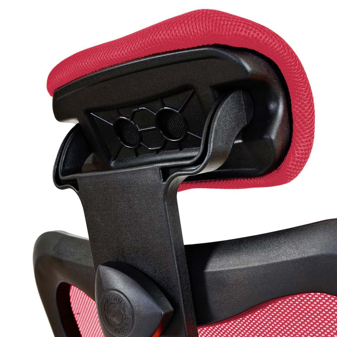 flexible Kopfstütze Pamplona, rot stufenlos + Höhenverstellbare höhenverstellbar, Kopfstütze MCW Lendenwirbelstütze Armlehnen, Schreibtischstuhl