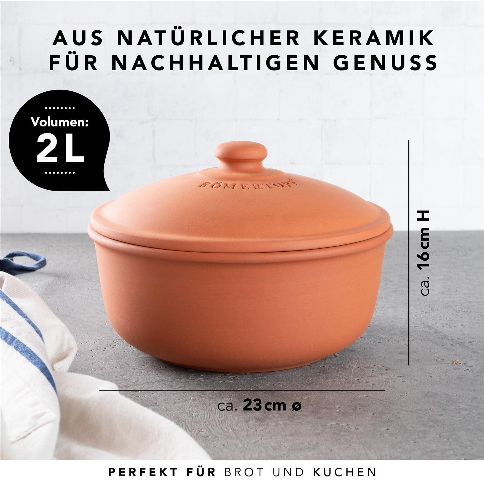 RÖMERTOPF Bräter Brot-Backtopf rund, terracotta 2 Liter - MEDI, Keramik (Set), antihaft