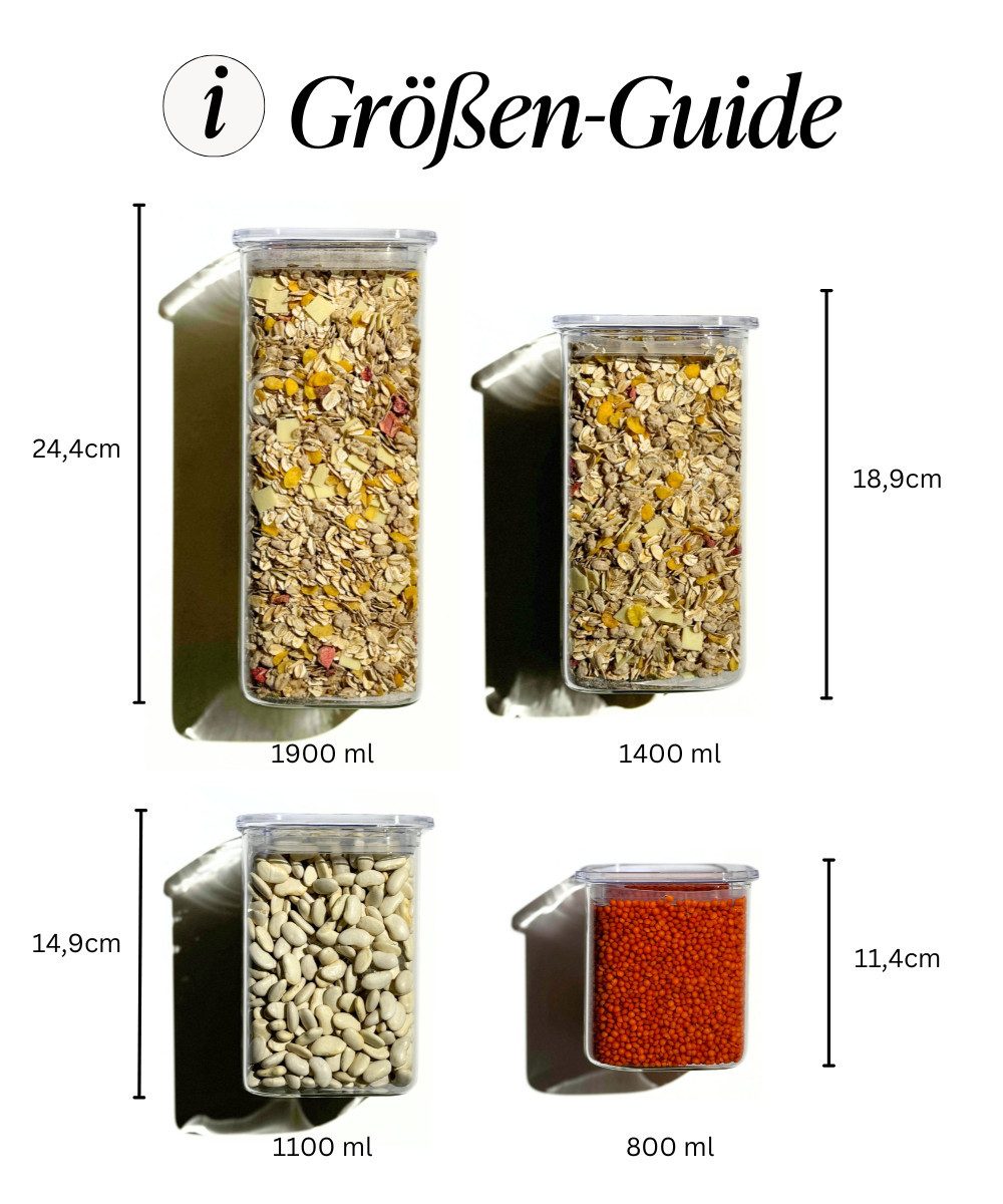 Zoha Vorratsglas Eckige Vorratsdosen aus Glas mit luftdichtem Deckel, Stapelbar, Borosilikatglas, (Komplett Set, 6-tlg., Verschiedene Größen), Behälter aus Glas – Bild 4 von 5