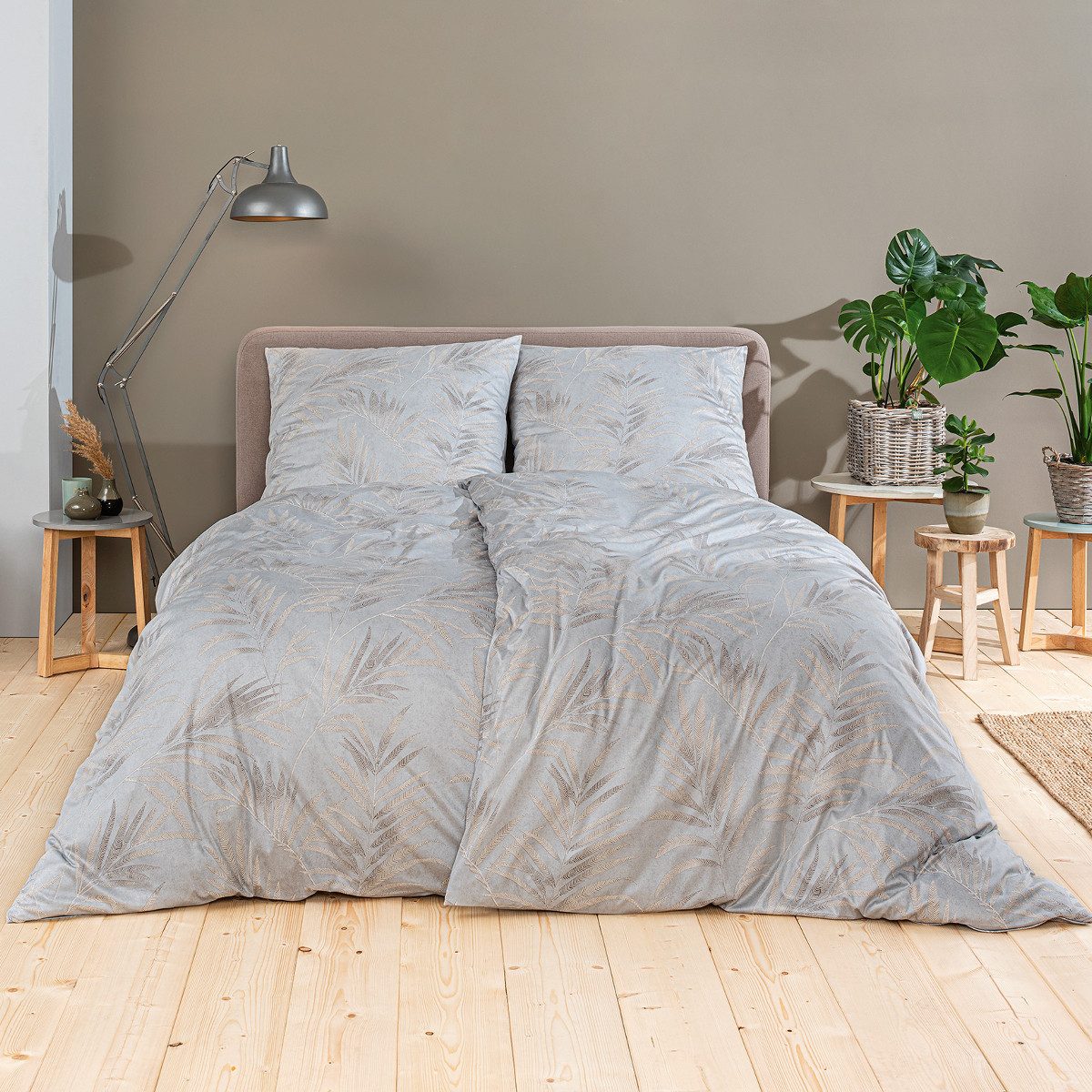Estella Bettwäsche Estella Interlock Jersey Bettwäsche Keno 6941-230 Blätter Grau 135x200, Interlock Jersey, 2 teilig