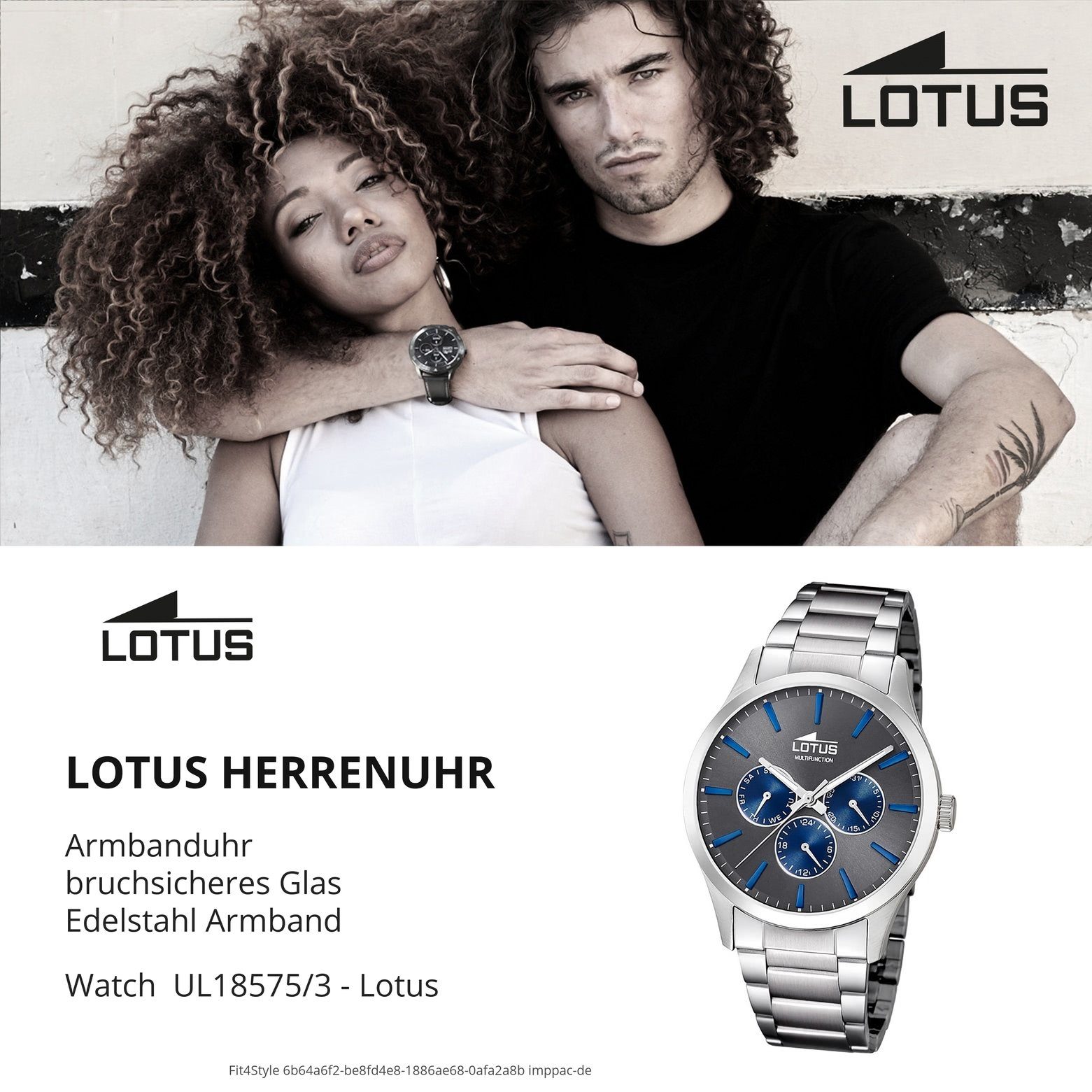 Lotus Quarzuhr Lotus Herren-Armbanduhr rund, Edelstahlarmband silber Analog, silber Herren Armbanduhr