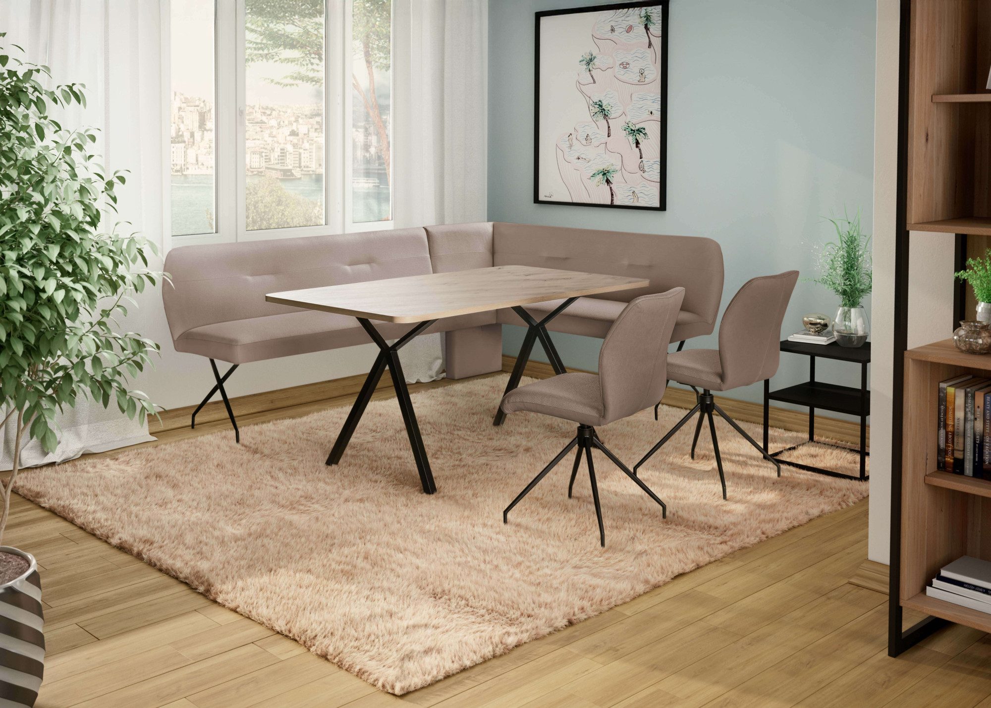 OTTO home Drehstuhl Bruna Esszimmerstuhl,Polsterstuhl, Küchenstuhl, 4-Fußstuhl, 360° drehbar, mit automatischer Rückstellung, 2-Stoff-Design