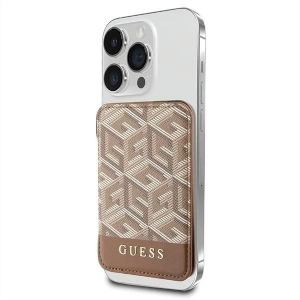 Guess Smartphone-Hülle Guess Wallet Card Slot MagSafe GCube Stripe Kartenhalter Braun