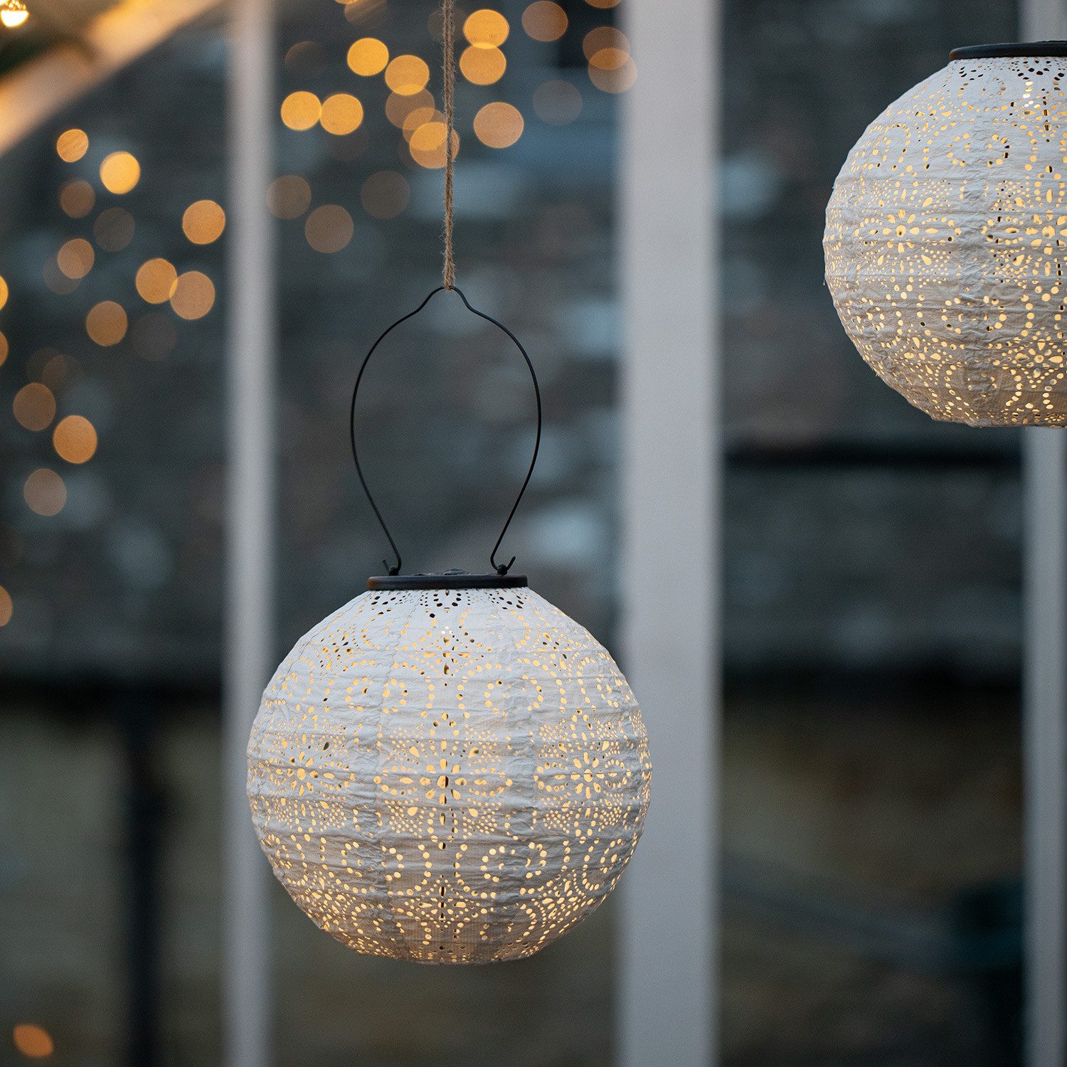 Lights4fun Dekohänger 3er Set Tyvek Solar Lampions weiß