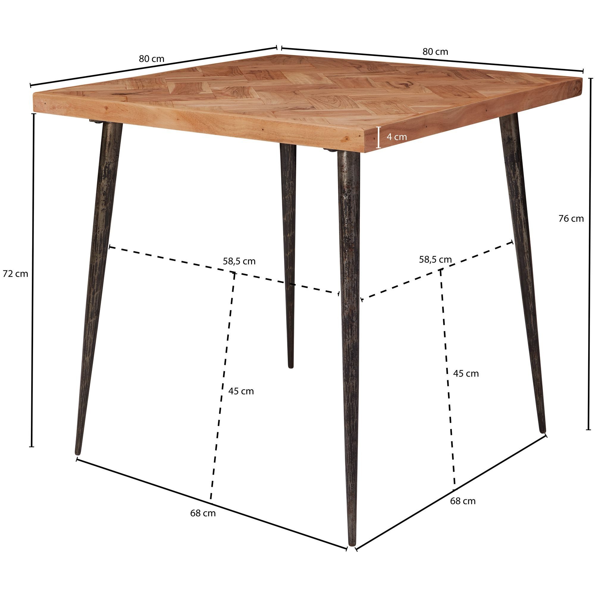 Wohnling Esstisch WL5.633 Holz Esszimmertisch Massiv Holztisch Tisch Esszimmer 80cm (80x76x80 cm Massivholz Akazie / Metall Industrial), Kleiner Esszimmertisch, Küchentisch Quadratisch