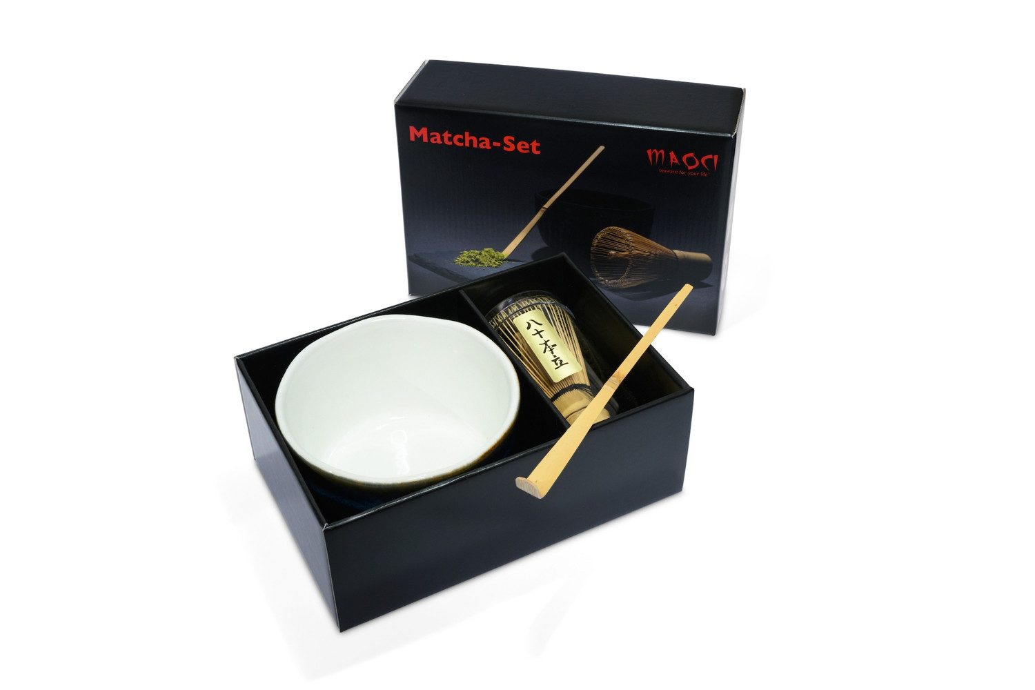 MAOCI teaware for your life Teeschale Matcha Set Matchaschale Farbverlauf blau innen weiß Besen Löffel, 1-tlg., Set aus Matchaschale Keramik, Matchabesen, Matchalöffel