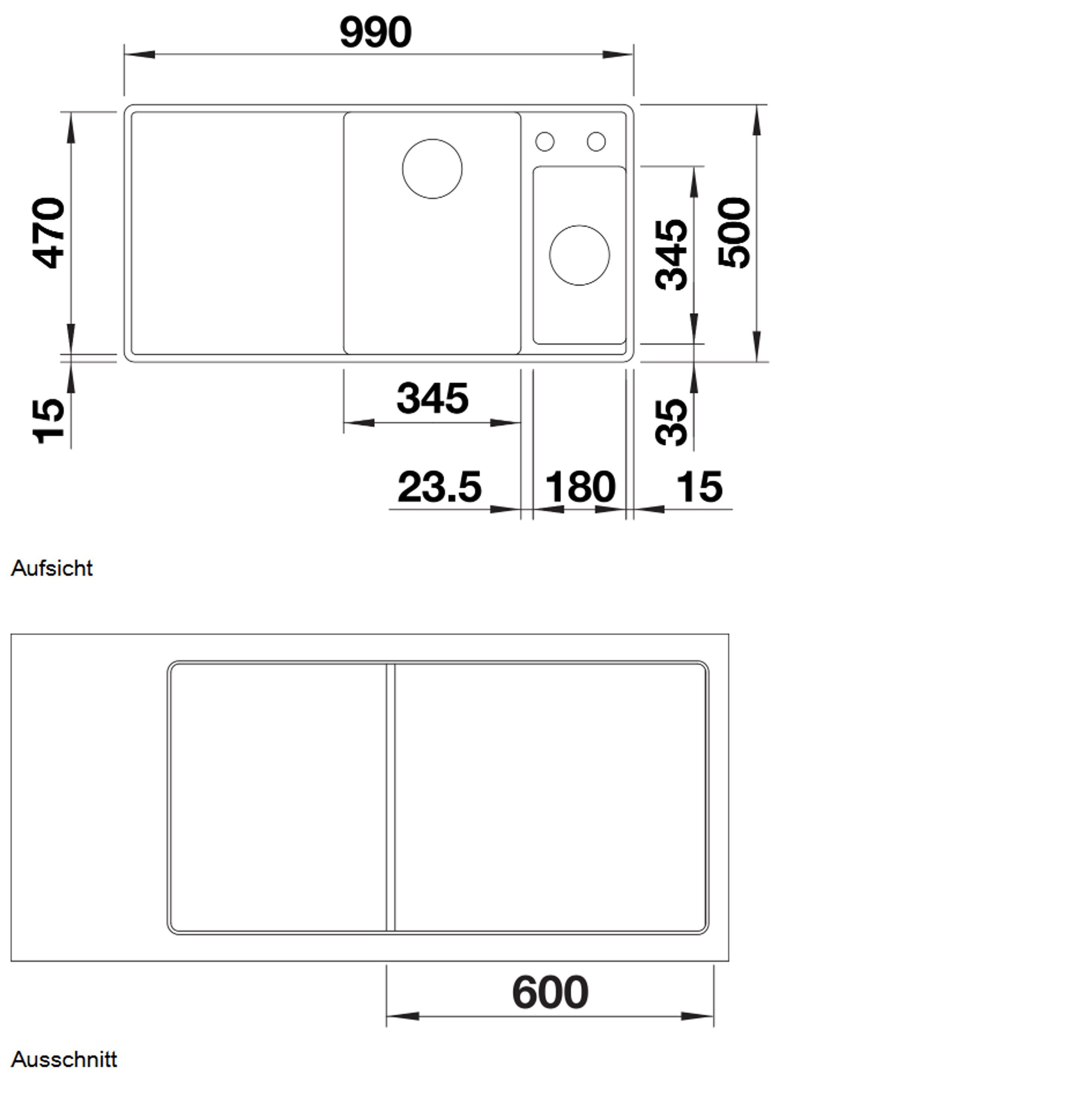 Küchenspüle Blanco Fließende rechteckig, Arbeitsabläufe 525 cm, 853, 99/19 ergonomische