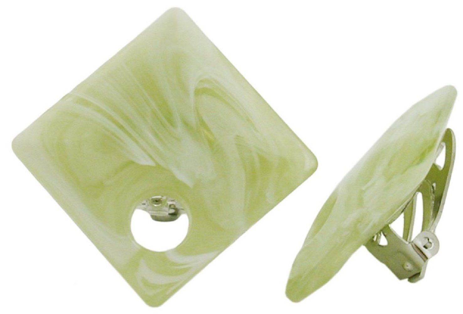 unbespielt Paar Ohrclips Modeschmuck Ohrringe Viereck Lindgrün-marmoriert 25 x 25 mm Kunststoff, Modeschmuck für Damen