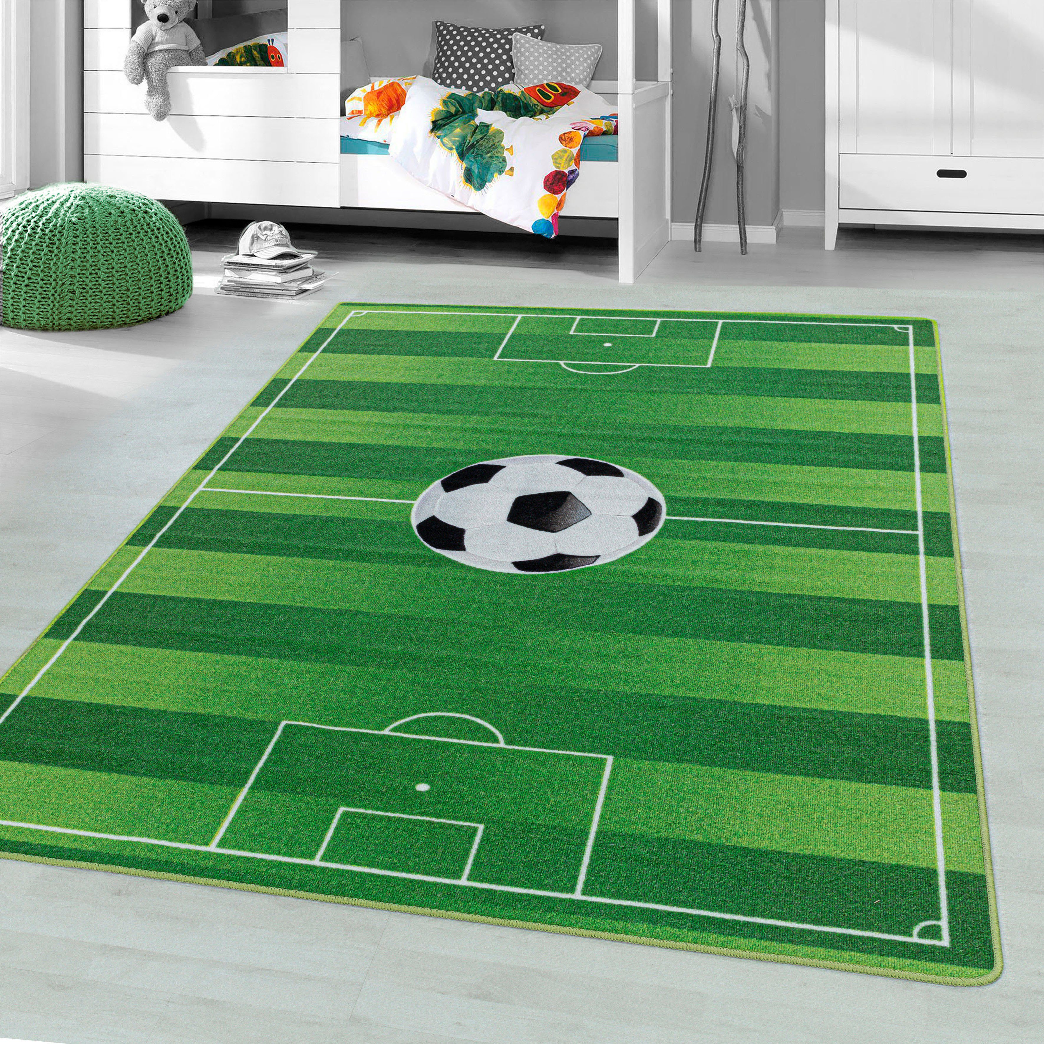 Ayyildiz Teppiche Kinderteppich PLAY 2911, rechteckig, Höhe: 6 mm, robuster Kurzflor, Spielteppich, Fußball, Rasen, Kinderzimmer