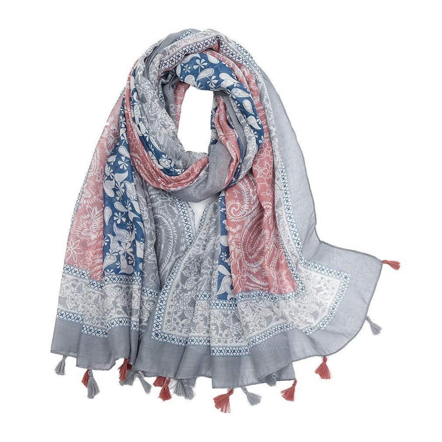 LuxusKollektion Modeschal Damen Schal Blumendruck Fransen, (1-St)