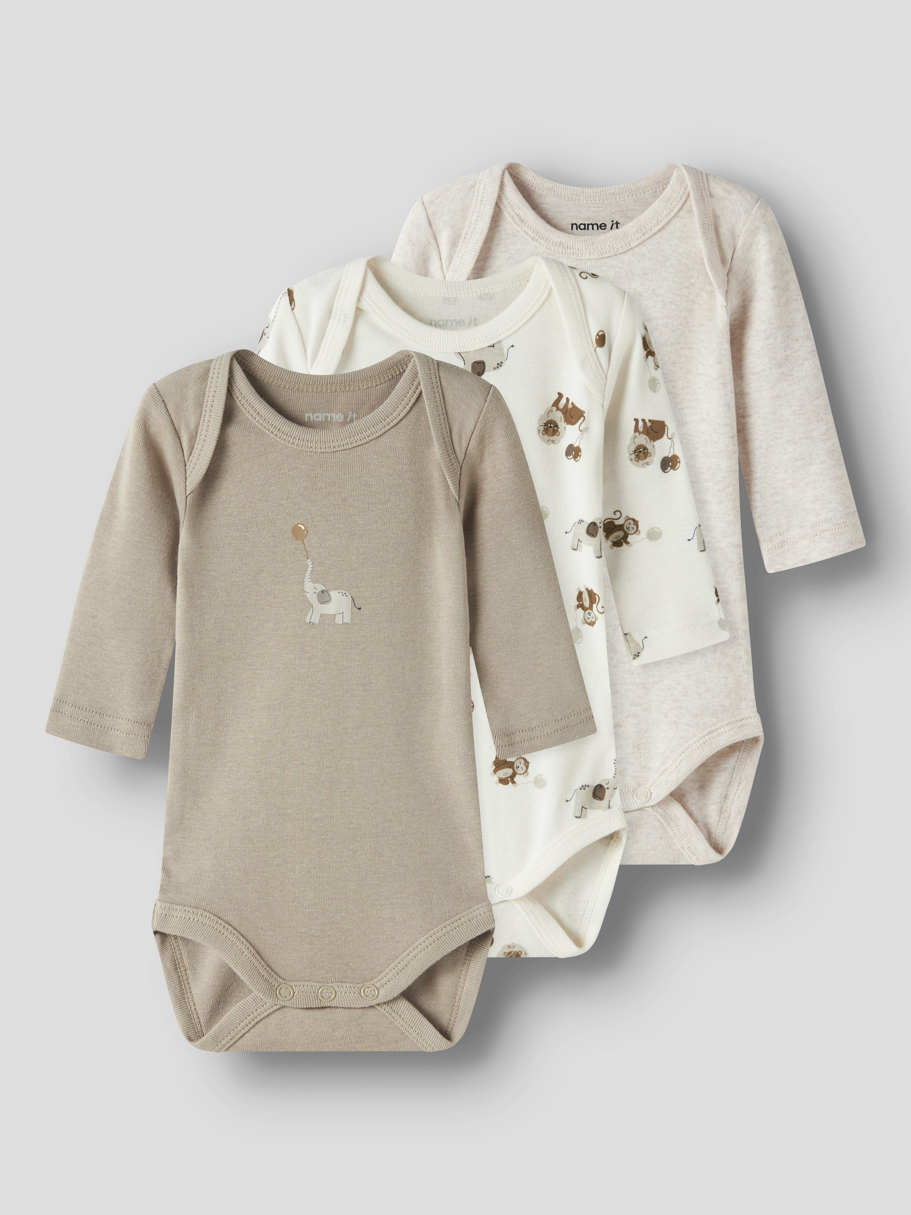 Name It Langarmbody NBNBODY 3P LS ANIMAL NOOS (Packung, 3-tlg)