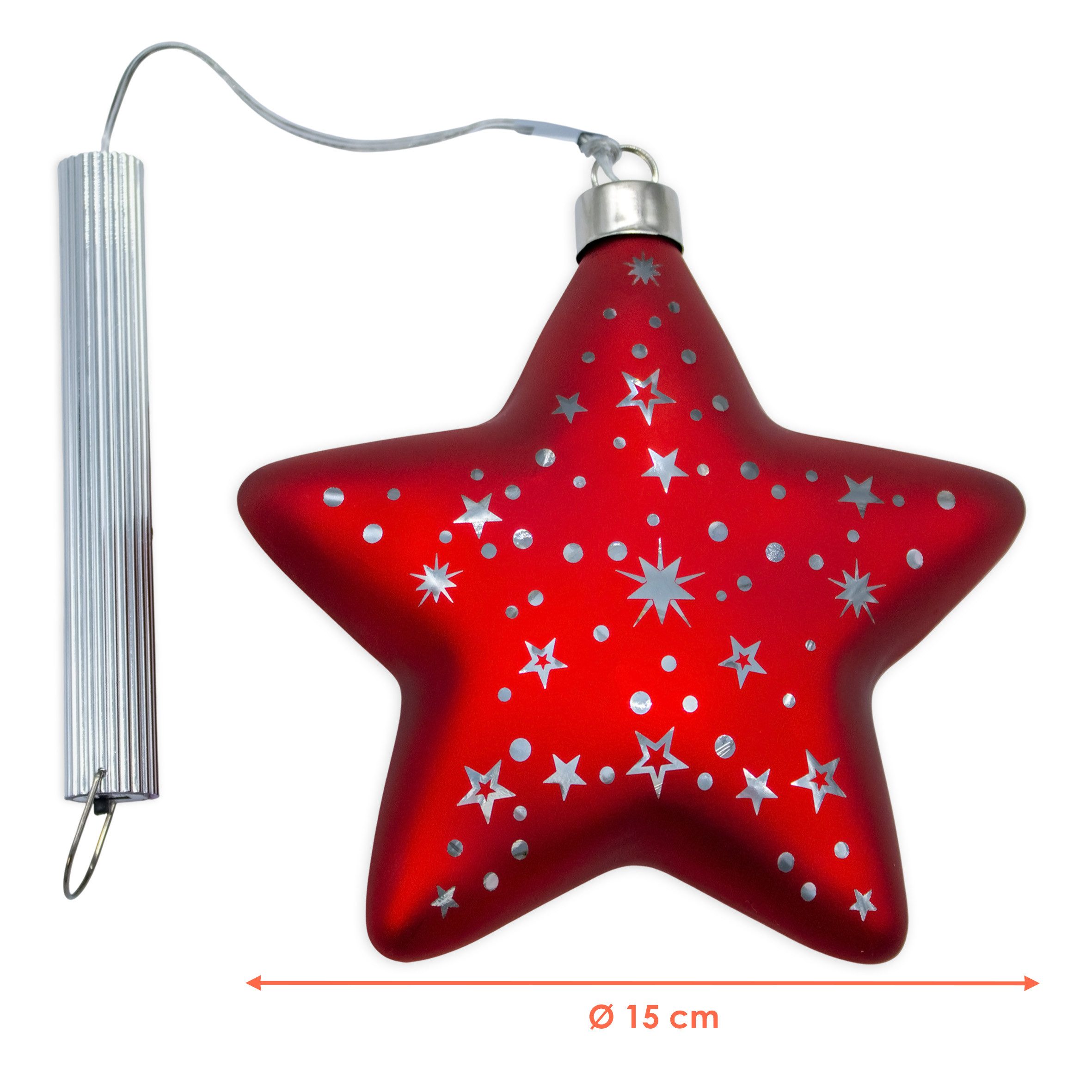 Spetebo LED-Dekofigur Glas Weihnachtsstern rot zum Hängen (Anzahl, 1 St., S günstig online kaufen
