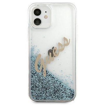 Guess Handyhülle Guess Apple iPhone 12 Mini Blau Glitter Vintage Script Glitzer Hard Case Cover Schutzhülle Etui