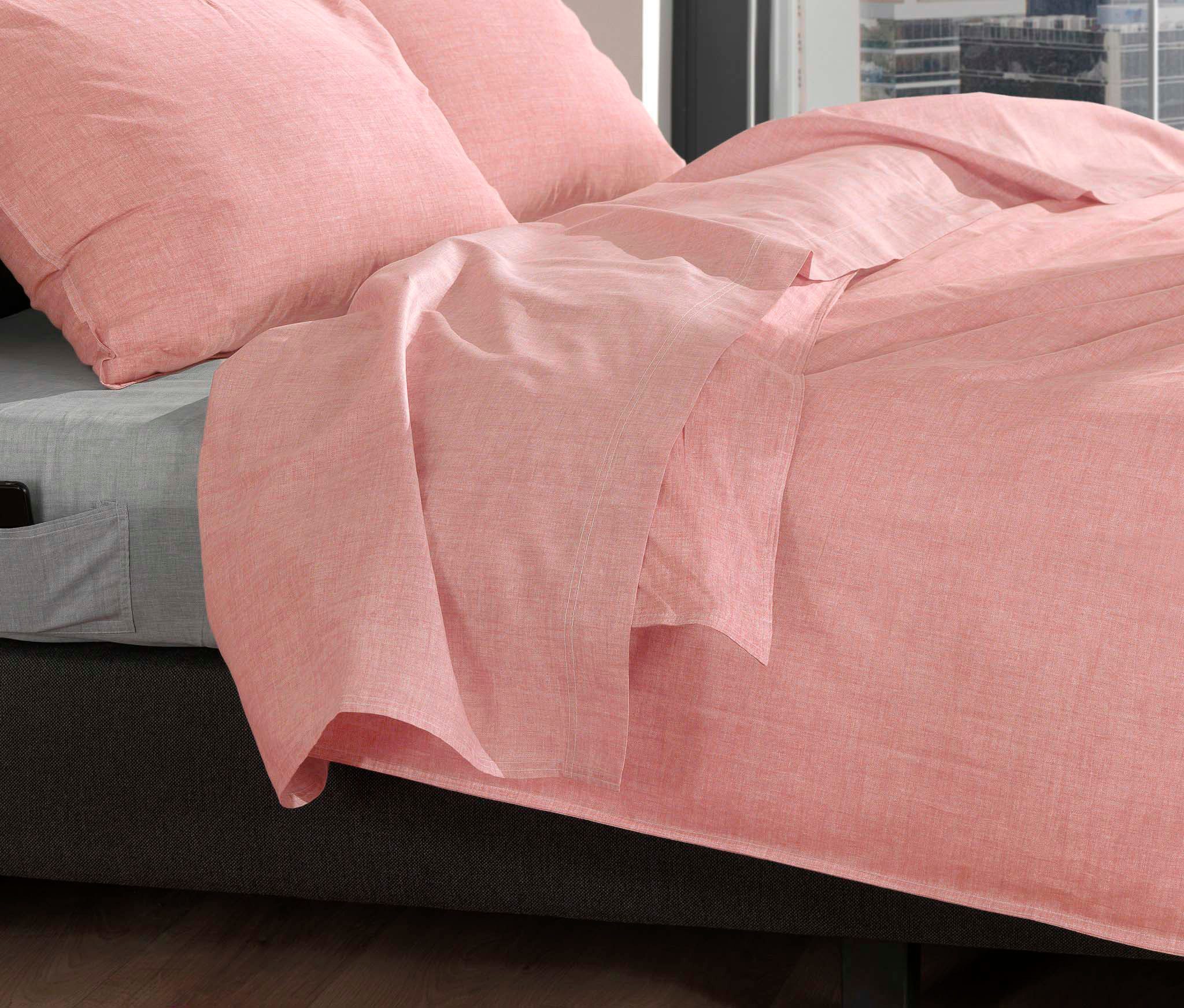 ZO HOME Bettlaken Lino, Renforcé, Gummizug: ohne, (1 Stück), Laken aus 100% Baumwolle, Linen-look Print, Betttuch ab 90x200