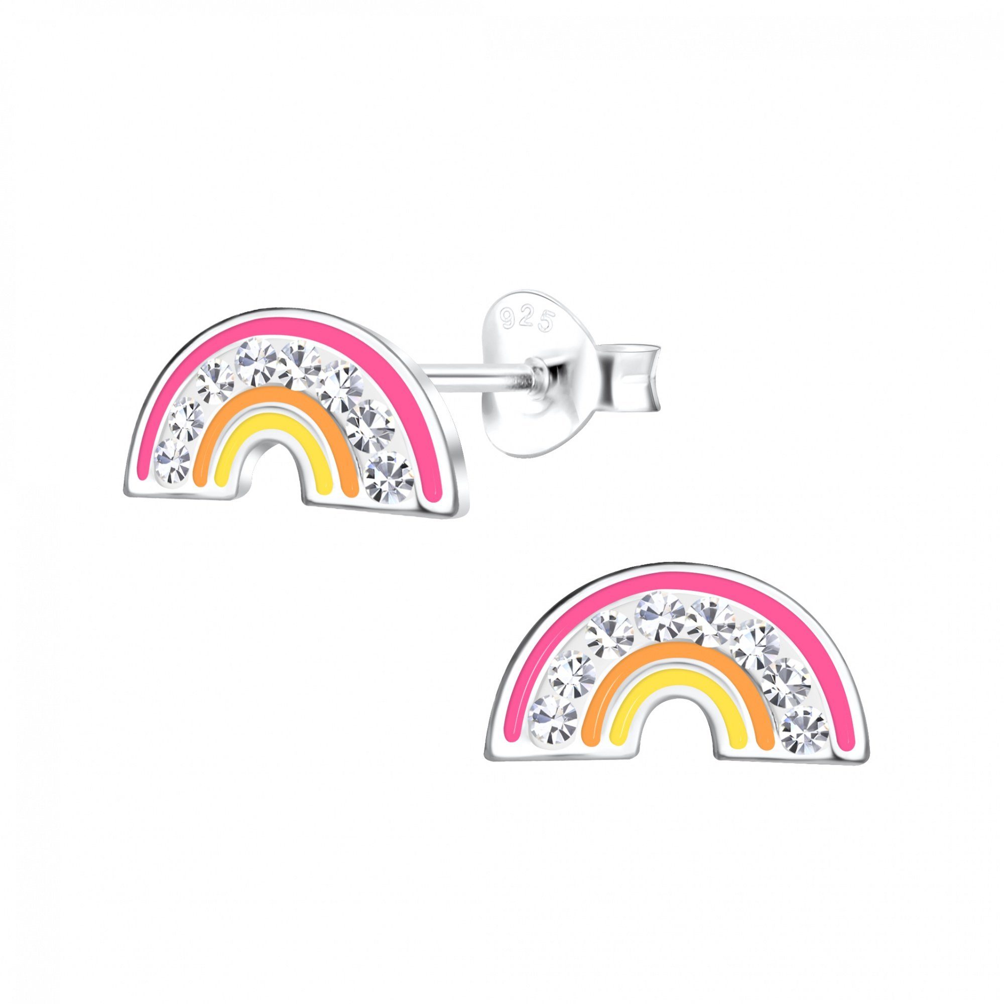 Paar Ohrstecker REGENBOGEN pink mit Kristall weiß, 2-tlg.