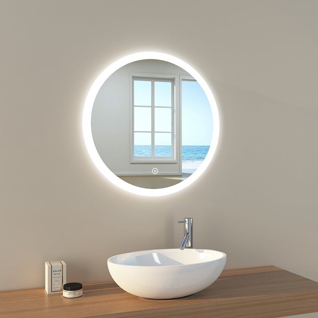 EMKE Badspiegel EMKE Badspiegel mit Badezimmerspiegel, A) Rund LED Touch-Schalter(Type Beleuchtung, mit