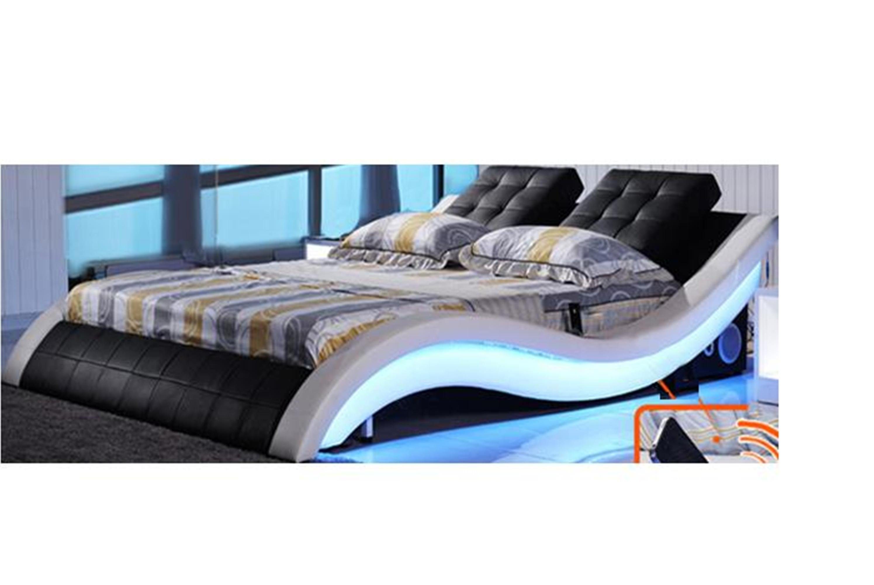 JVmoebel Bett Luxus Bett Design Betten Digital LED Schlafzimmer Möbel Leder Schwarz | Bettgestelle