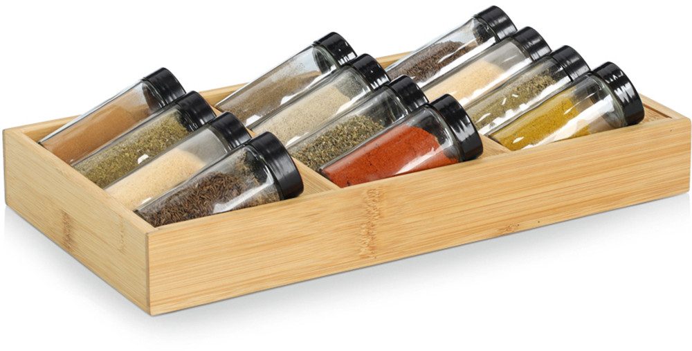 Zeller Present Gewürzstreuer Gewürzeinsatz-Set, 13-tlg., Bambus/Glas, (Set, 13-tlg), übersichtliche Anordnung, praktisch und modern