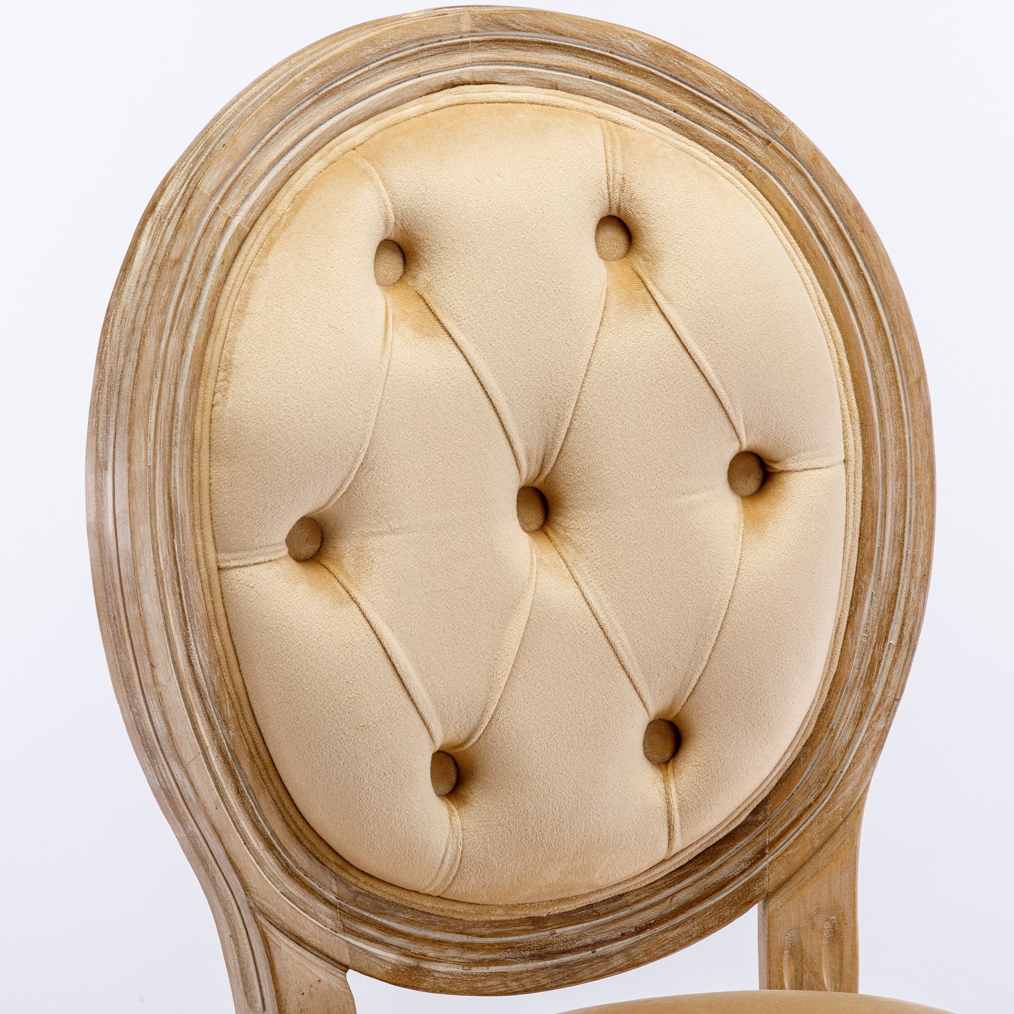 Merax Polsterstuhl mit aus aus Stuhl Medaillon und Knopfdesign Samt, Beige Beige | Beinen St), runden Gummiholz Rückenlehnen Esszimmerstühle (2