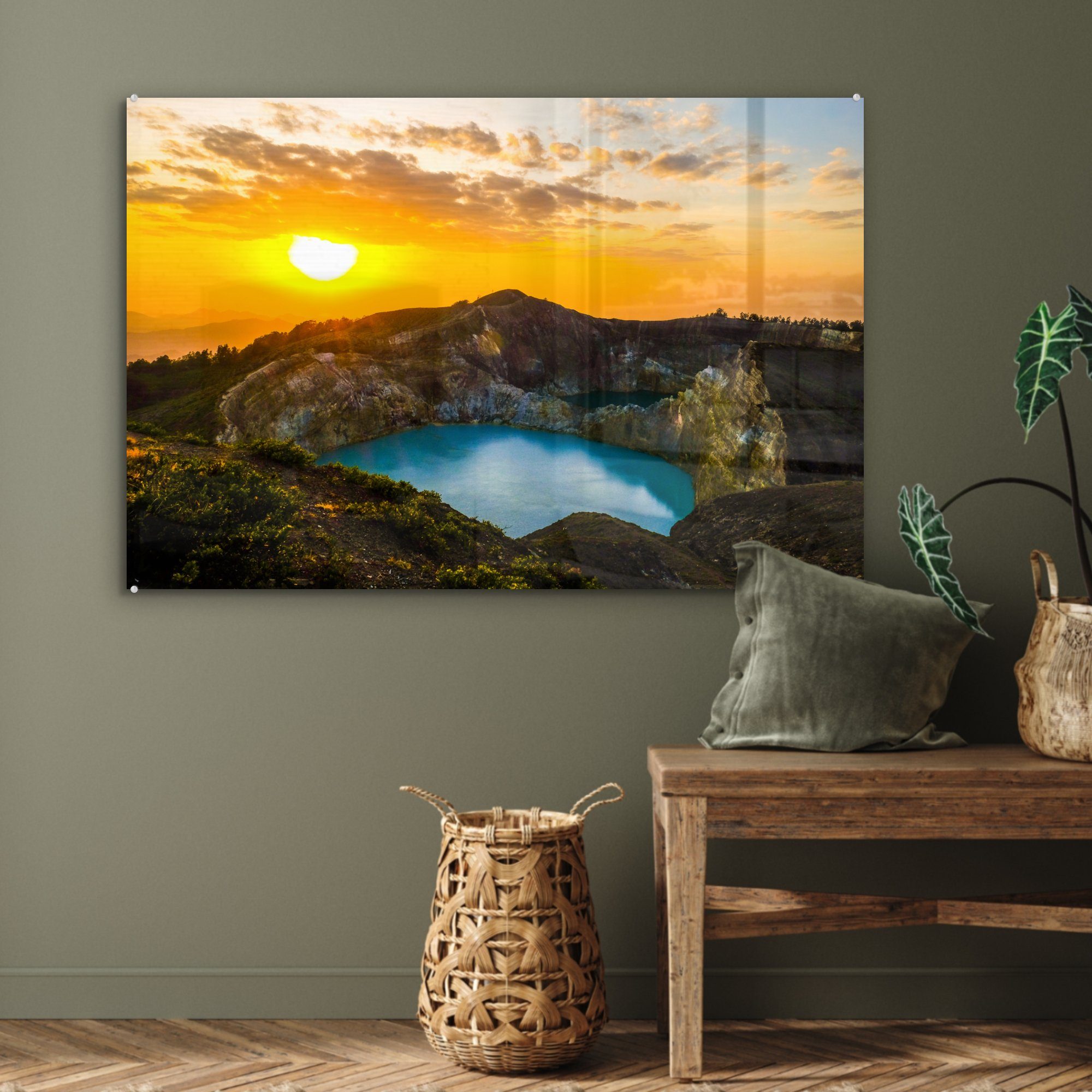 Sonne Acrylglasbilder (1 über Kraterseen den Schlafzimmer scheint Kelimutu-Nationalpark, & St), im MuchoWow Wohnzimmer Helle Acrylglasbild