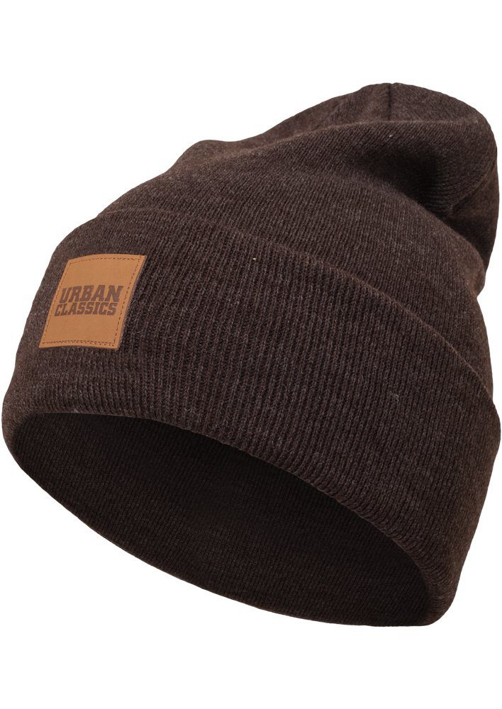 URBAN CLASSICS Beanie Unisex (1-St) Beanie Synthetic Leatherpatch heatherbrown Long
