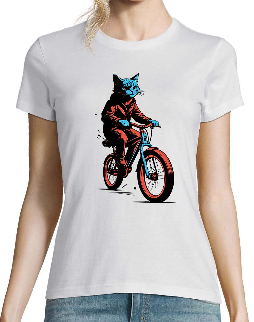 Youth Designz Print-Shirt Katze Fahrrad Damen günstig online kaufen