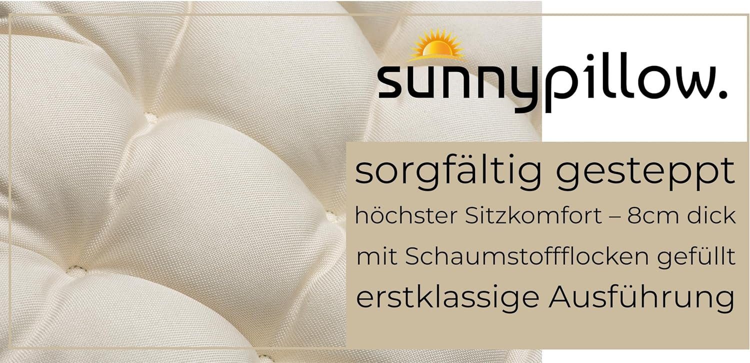 sunnypillow Stuhlkissen 4er Set Stuhlkissen mit Bändern Ontario, Ecru