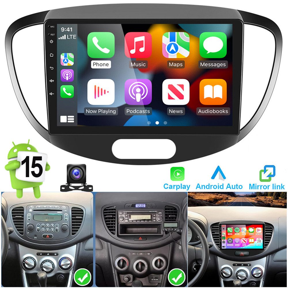 ESSGOO DAB+ Für Hyundai i10 2007-13 Android 15 4+64G Carplay GPS Navi RDS Autoradio (DAB+ (optional), AM, FM, RDS, ASP, Wireless Apple Carplay & Android Auto,2 DIN,4+64GB(optional)