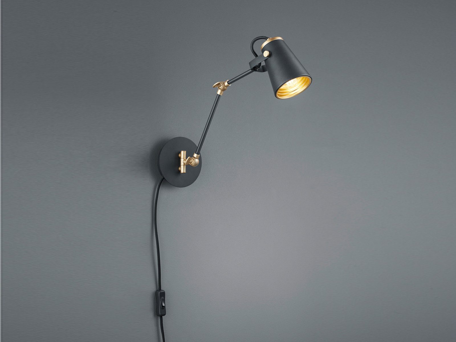 TRIO Leuchten LED Wandleuchte, LED wechselbar, Warmweiß, schwenkbare Leselampe Wand mit Gelenk-arm, Schwarz Gold-en Höhe 25cm