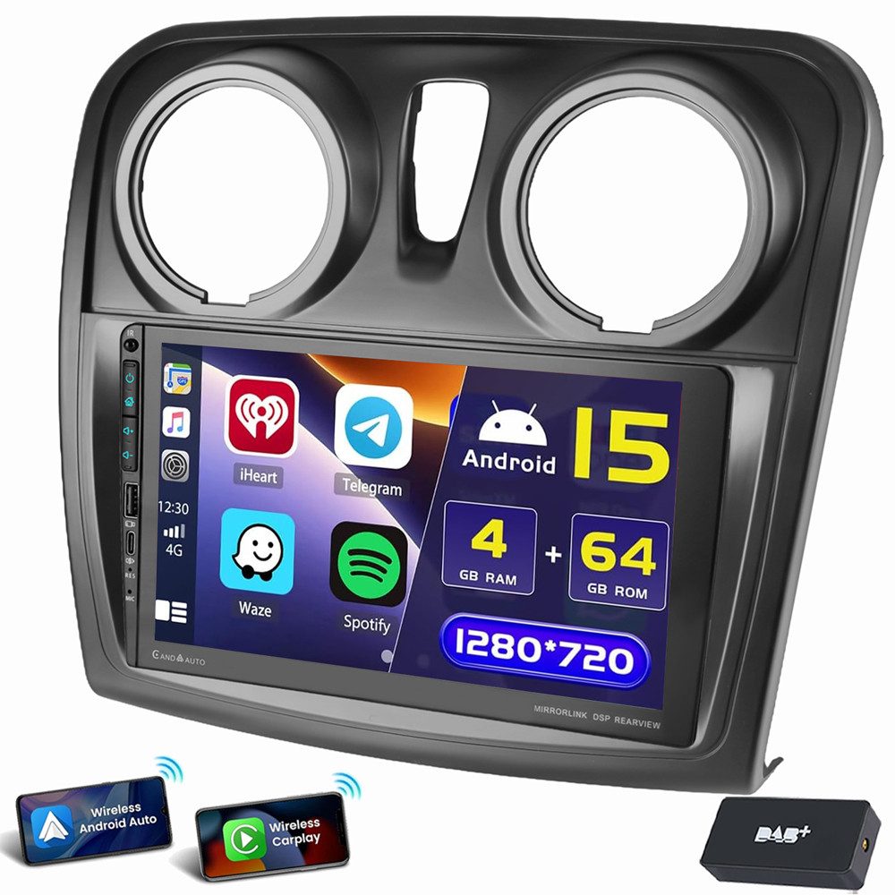 ESSGOO Für Dacia Duster Sandero 2 Logan 2 Dokker Mit USB type-c Autoradio (RDS, Digitalradio (DAB), FM, Carplay Android Auto Bluetooth FM AM RDS WIFI GPS Navigationsgerät)