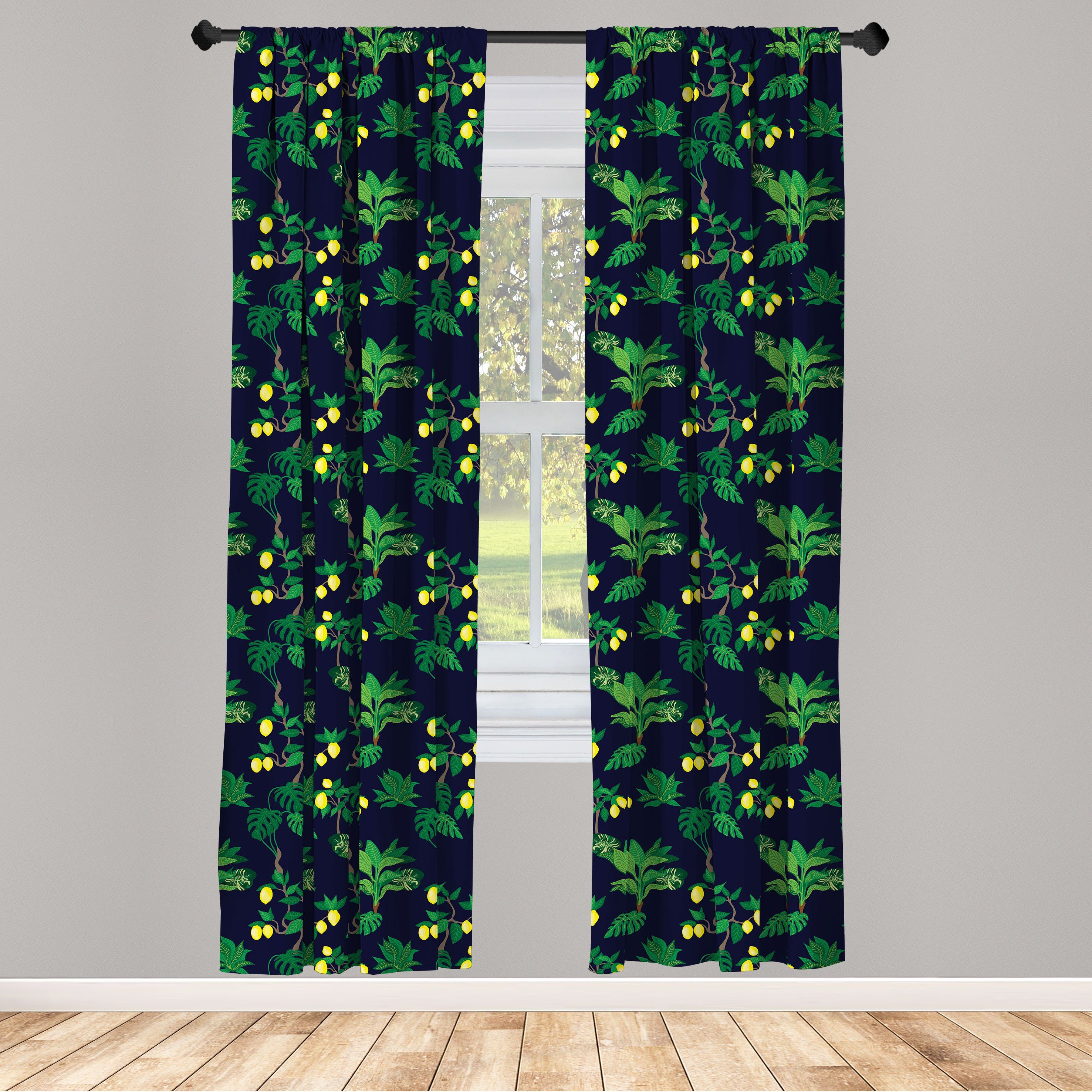 Gardine Vorhang für Wohnzimmer Schlafzimmer Dekor, Abakuhaus, Microfaser, Zitronenbaum Wald Blühende Kunst