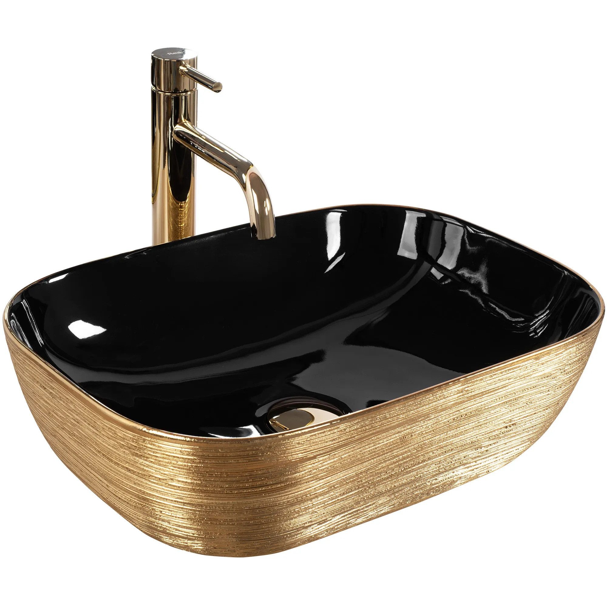 wohnwerk.idee Aufsatzwaschbecken Designer Waschbecken mit gebürstetem Gold,Rechteckig, Struktur-Design