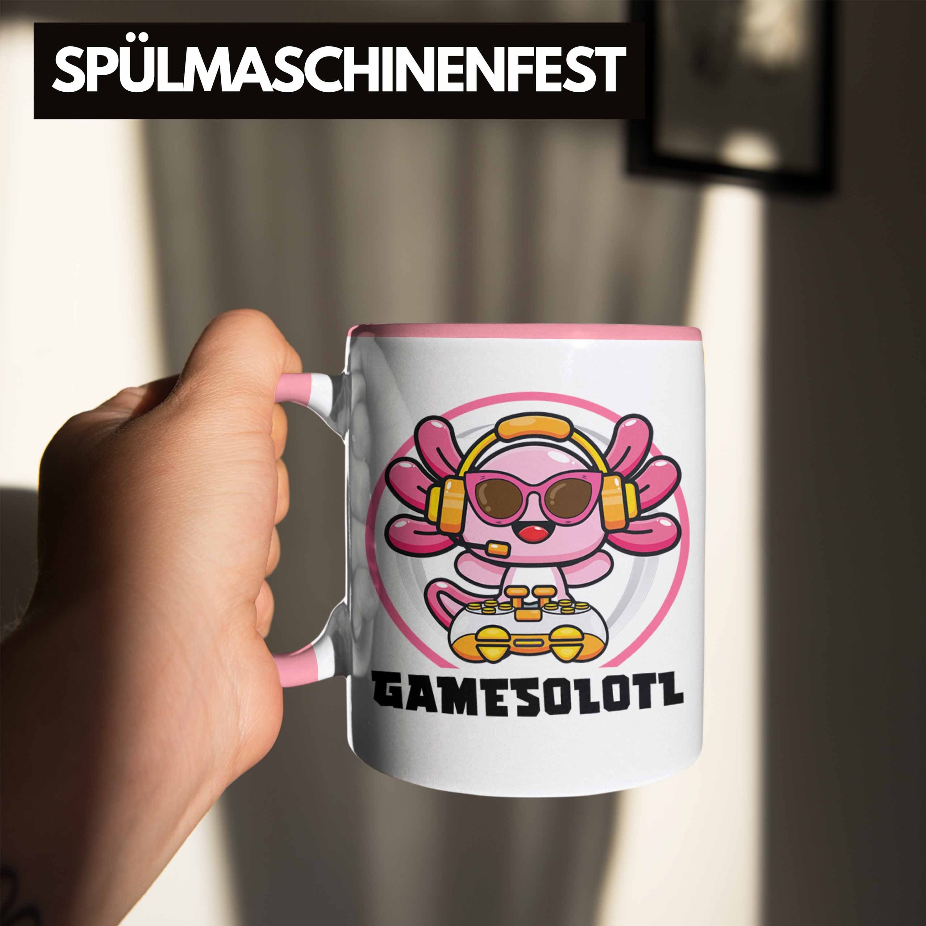 Trendation Tasse Trendation - Axolotl Tasse Geschenkidee Schwanzlurch Geschenk Tiere Grafik Gamer Rosa Lustig