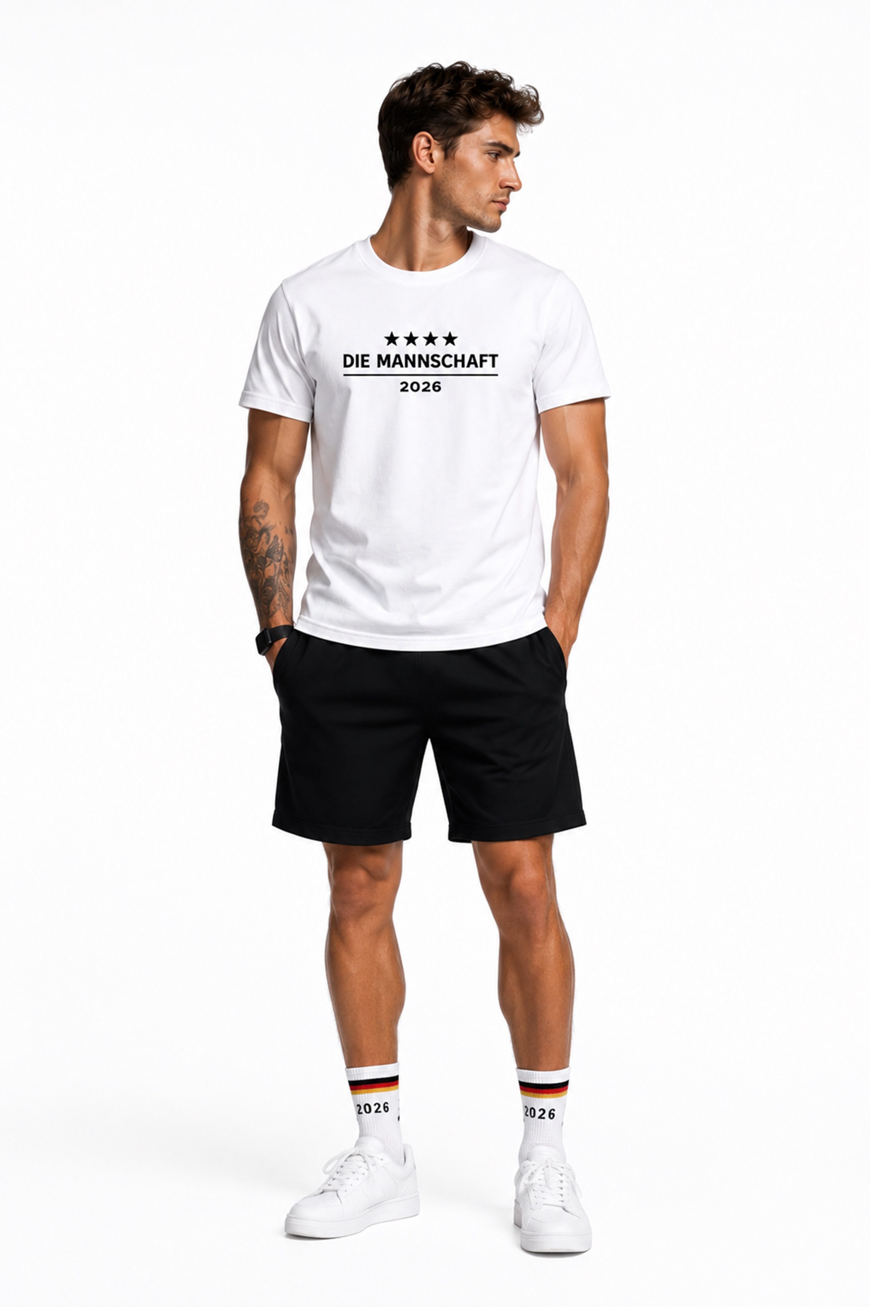 Banco T-Shirt Herren Die Mannschaft Fußball WM Public Viewing Kurzarmshirt (Einzelartikel) Hochwertige 4-Sterne-Stickerei, rückseitiger Thermo-Kleber