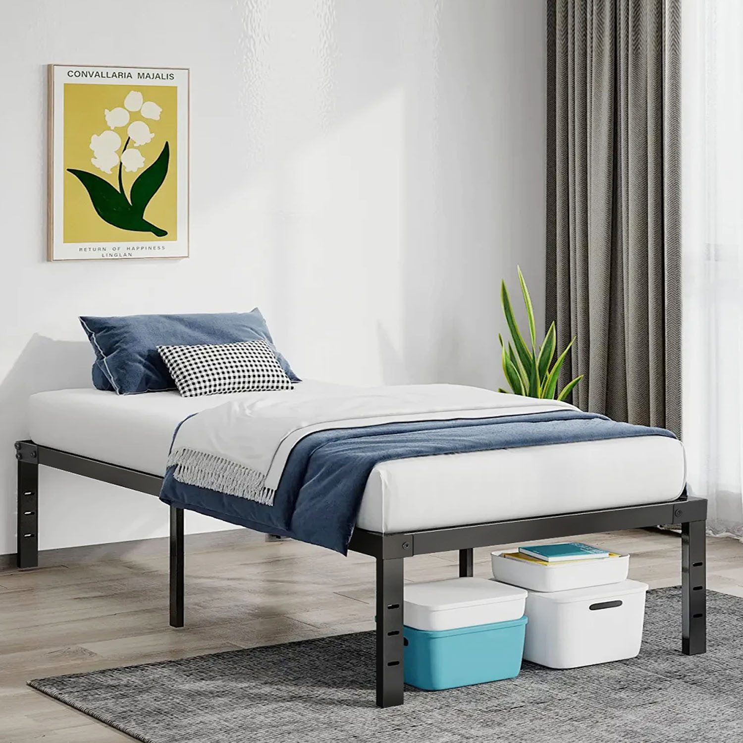 LETGOSPT Bettgestell Doppelbett Flach Bettgestell 140x200cm, LED Bettgestell mit Lattenrost, Schwebebett Gestell mit LED Licht, Leichte Montage, Ganzmetall System