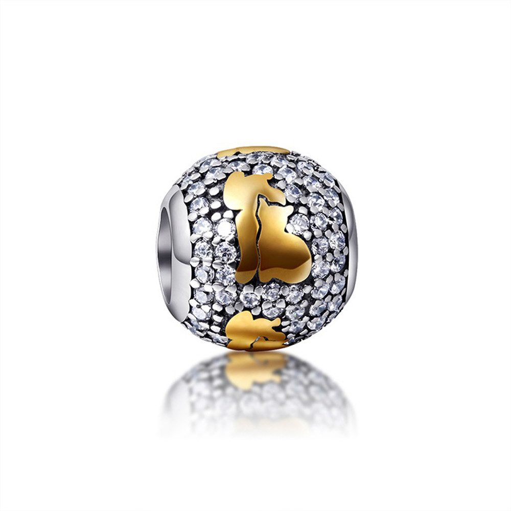 PANDACHARMS Bead Goldkatze Pavé Charm für Charm Armband, 925 Sterling Silber, Zirkonia