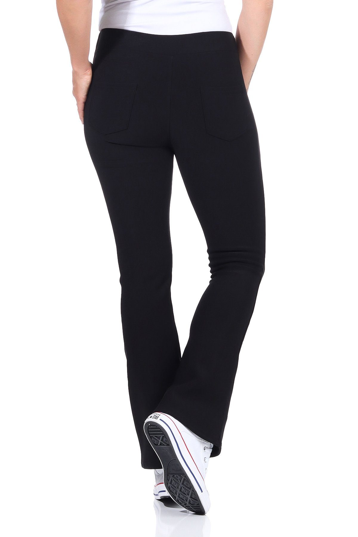 Aurela Damenmode Bootcuthose Schlaghose Damen Schwarz Boot Cut Stoffhose elegant mit elastischem Bund, auch in großen Größen