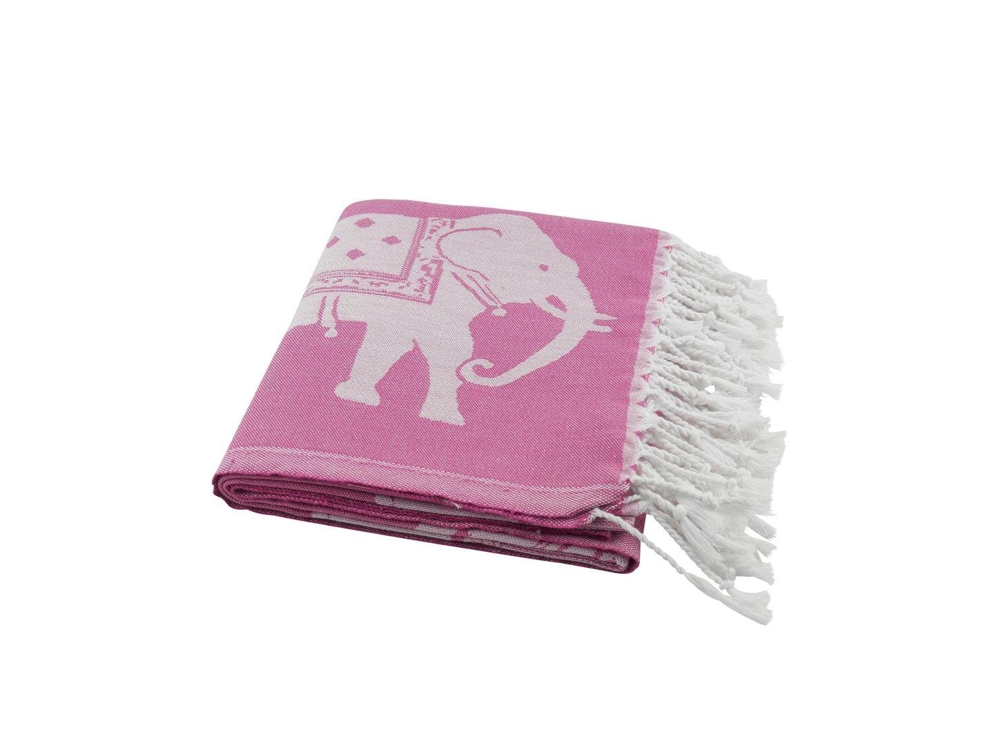 Hamamtuch 100x180, Hamamtücher Baumwolle blickdicht, mit Hamam (1-St), Elefanten my Fransen pink m. Motiv