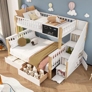 REDOM Etagenbett Kinderbett, mit Tafel Treppe Schubladen 90x200cm+140x200cm