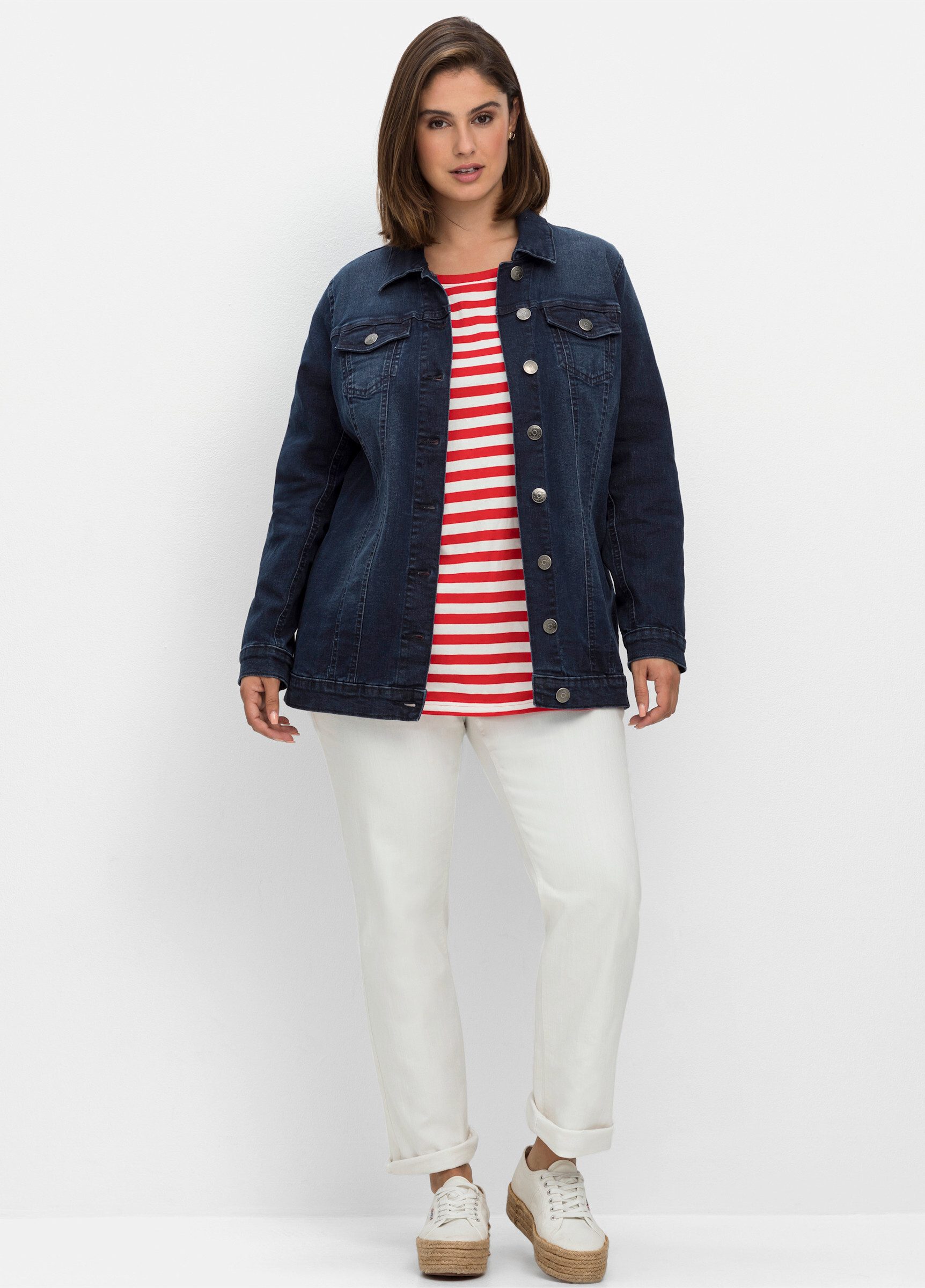 Sheego Allwetterjacke Jeansjacke . in längerer, taillierter Form günstig online kaufen