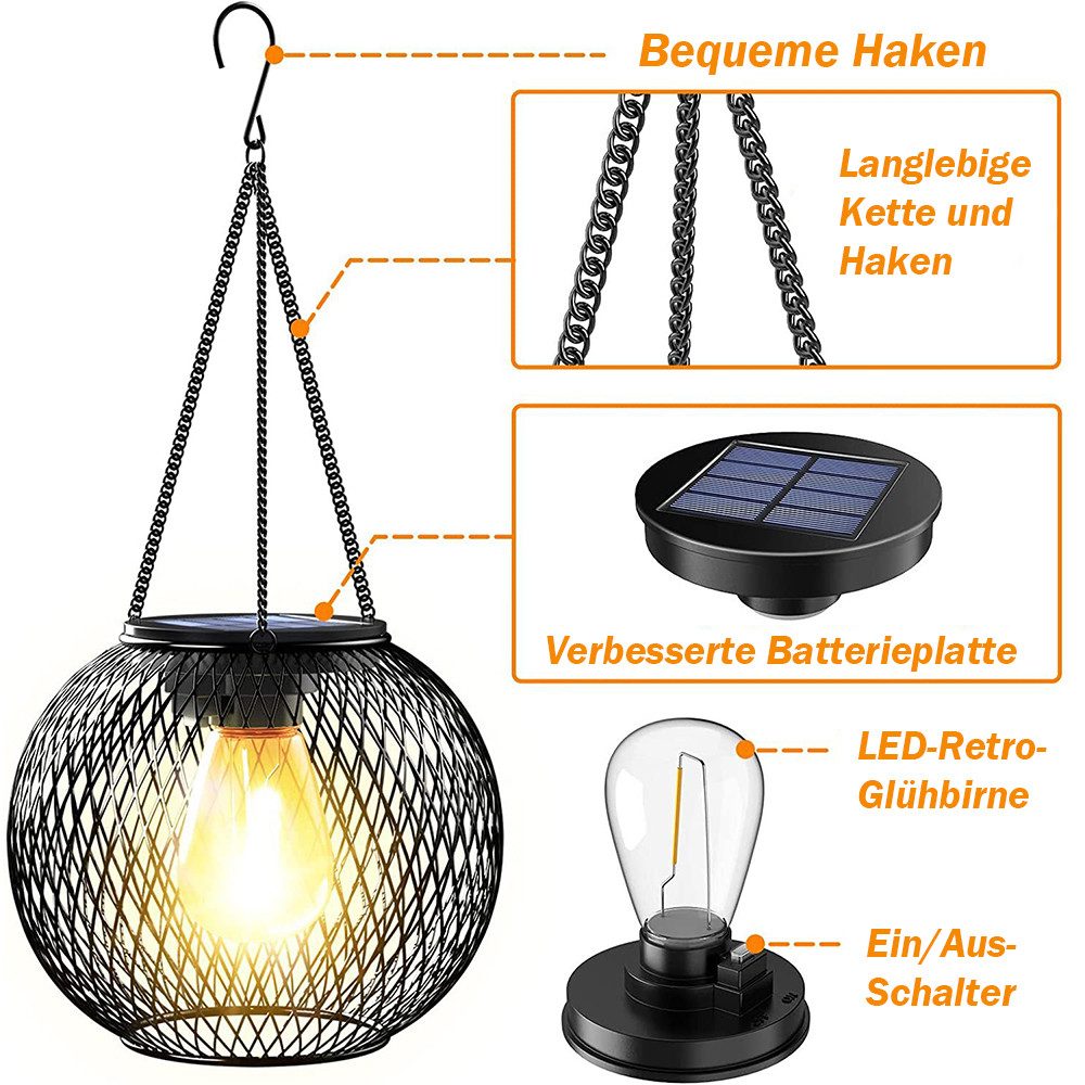 TUWENA LED Solarleuchte 2 Stück Solarlampen für Außen, LED Wasserdicht Hängend Solarleuchten, Metall Garten Christmas Decorations Solarlampen für Außen Terrasse