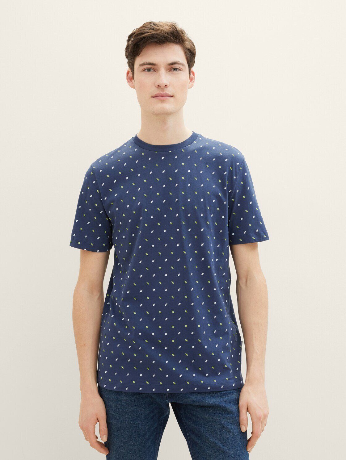 TOM TAILOR Denim T-Shirt T-Shirt mit Allover-Print dark blue triangle d print