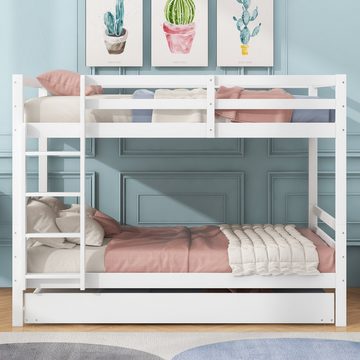 SOFTWEARY Etagenbett mit Gästebett und Lattenrost (140x200 cm), Kinderbett mit Leiter und Rausfallschutz
