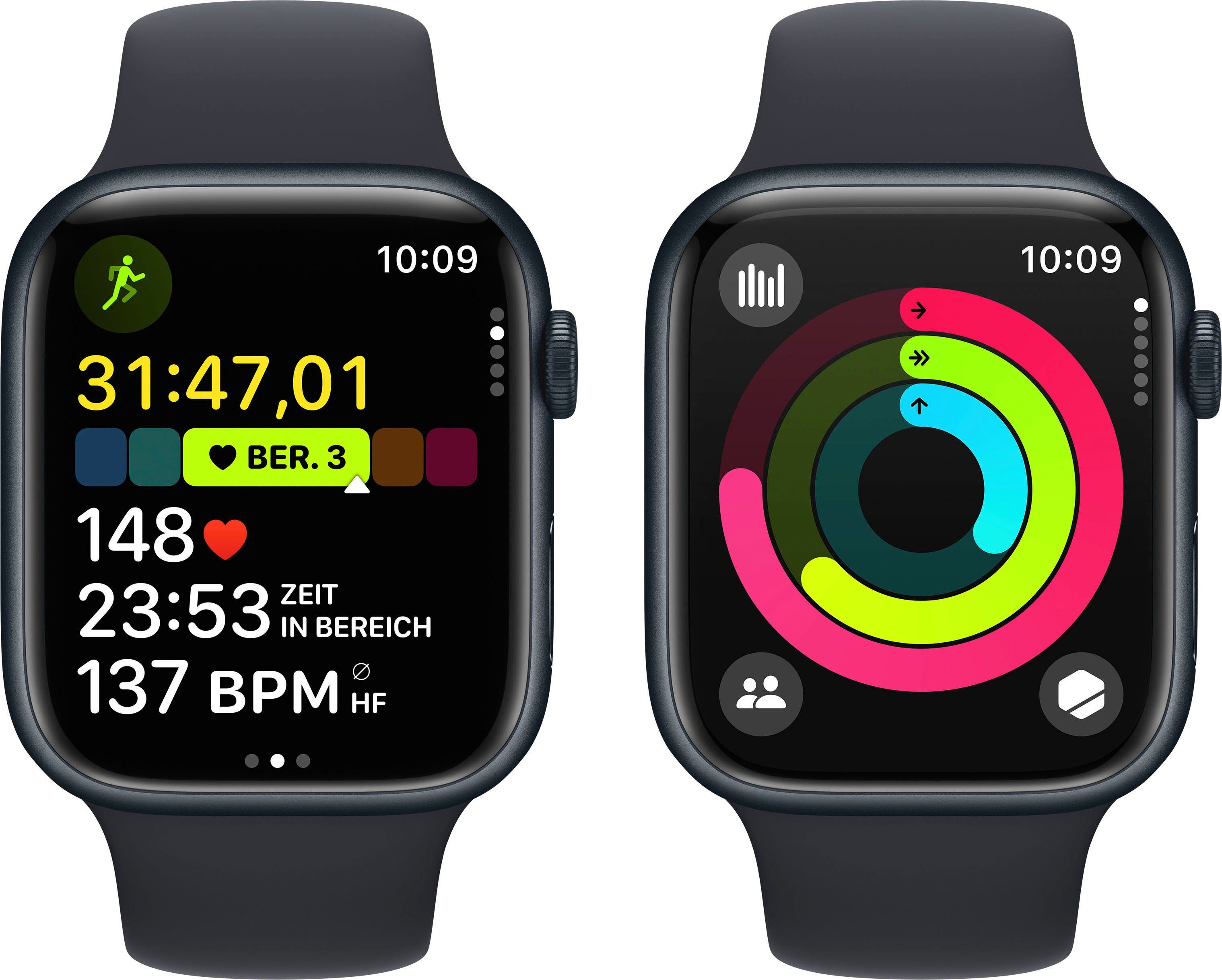 S/M Apple Zoll, Band | 9 Sport Watch Smartwatch OS Aluminium 10), GPS 45mm (4,5 Mitternacht Watch cm/1,77 Series Mitternacht