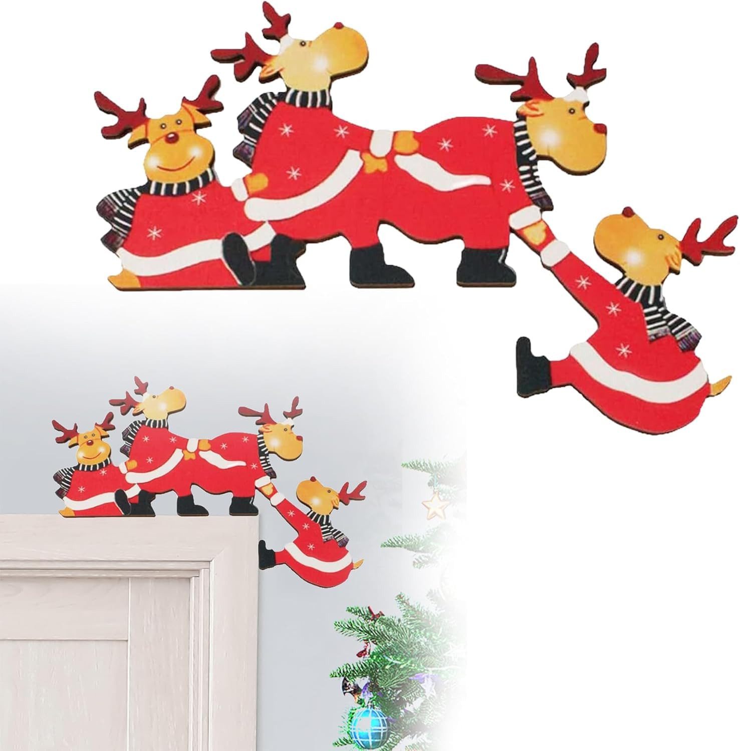 Coonoor Weihnachtsmann Weihnachtsdekorationen Home Decor Holz Rahmen Ecke Dekoration, für Wände Türen und Fenster Weihnachtsecktürrahmen Deko