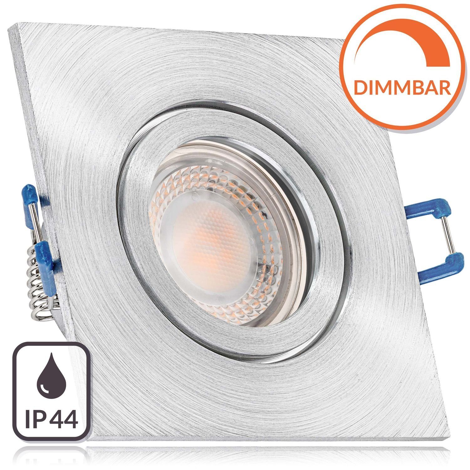 LEDANDO LED Einbaustrahler IP44 LED Einbaustrahler Set extra flach in aluminium matt mit 5W LED v