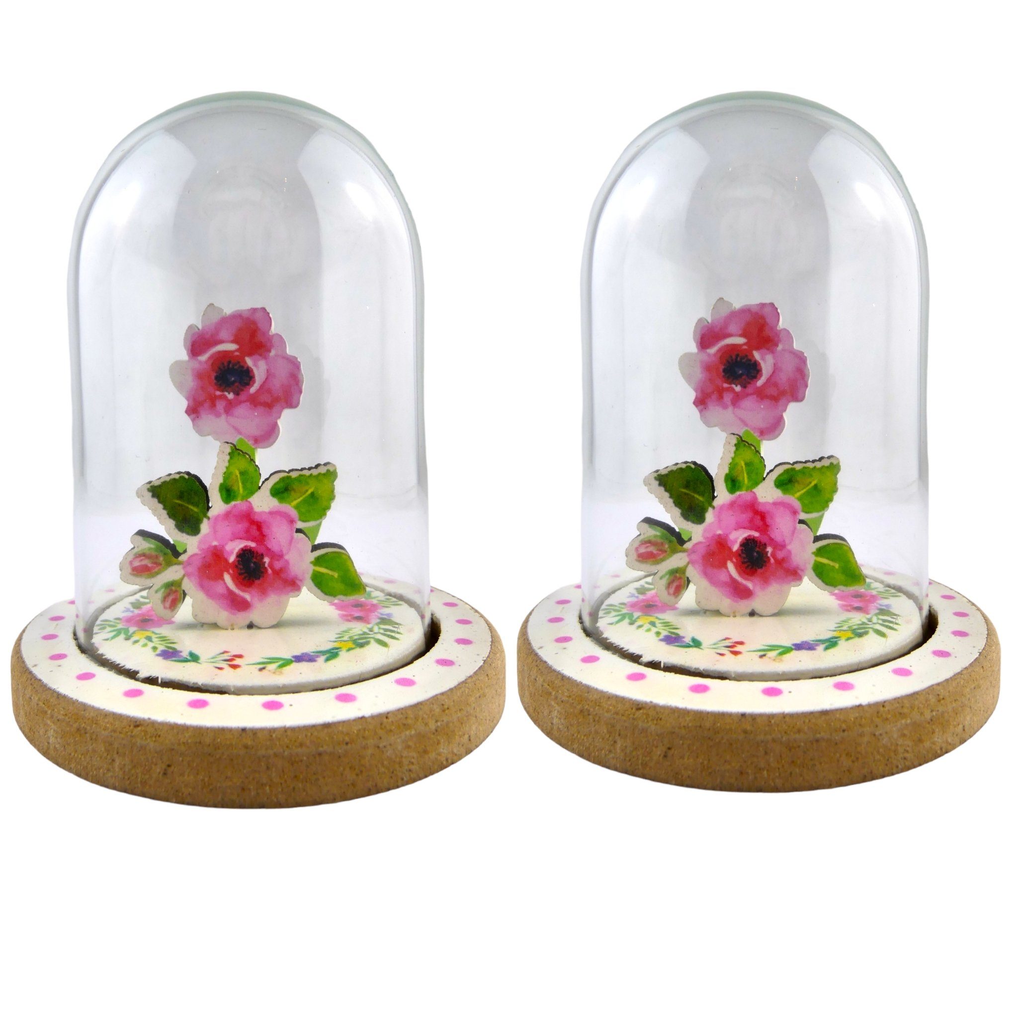 Florissima Dekoobjekt Glas Glocke mit Holzblumen Haube 13cm, 2 St. | Deko-Objekte