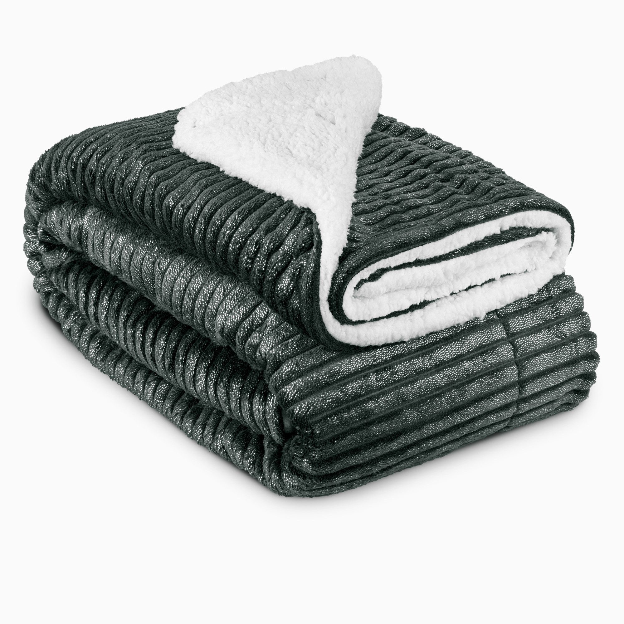 Wohndecke Sherpa Decke Kuscheldecke Glitzereffekt XXL Schwarz Elisa, 220x240cm, Beautissu, Dicke Winter Fleecedecke Lammfell-Optik & ? Hautfreundliche