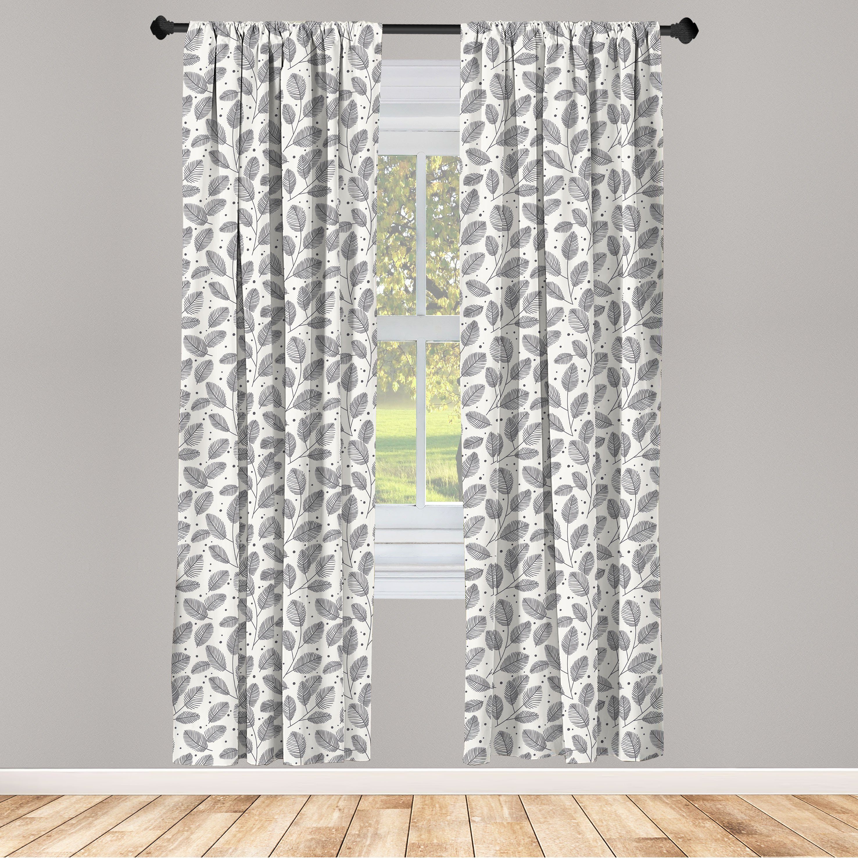Gardine Vorhang für Wohnzimmer Schlafzimmer Microfaser, Laub Blätter Dekor, Doodle Abakuhaus, Zier